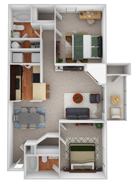 B2 - River Birch Floor Plan at Riverset Apartments, Memphis, 38103
